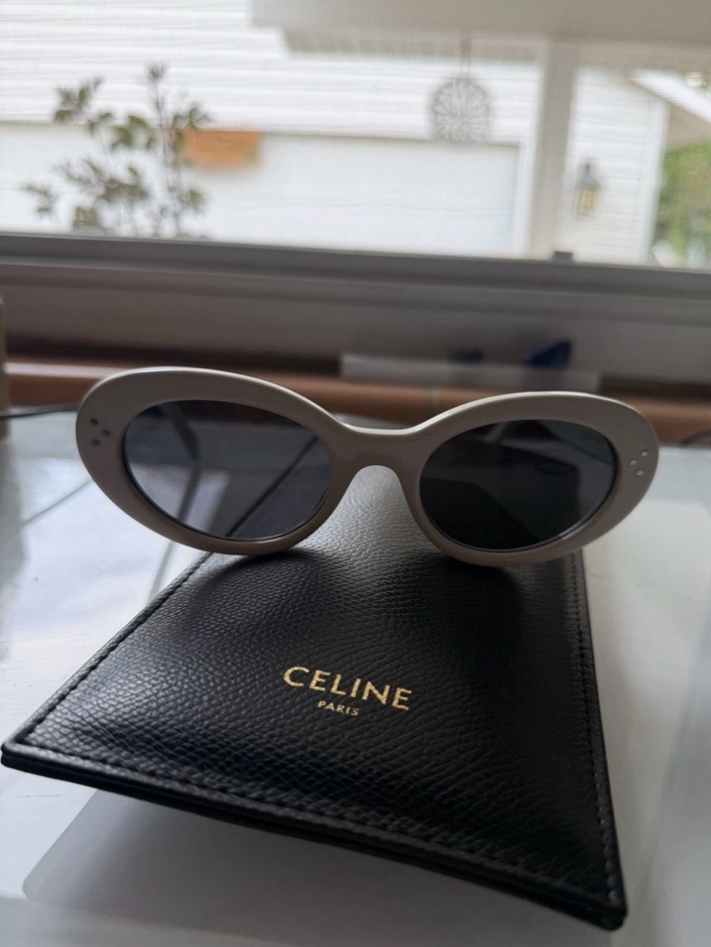 Celine Creamy White Retro Cat Eye Sunglasses Bling w/Case $459